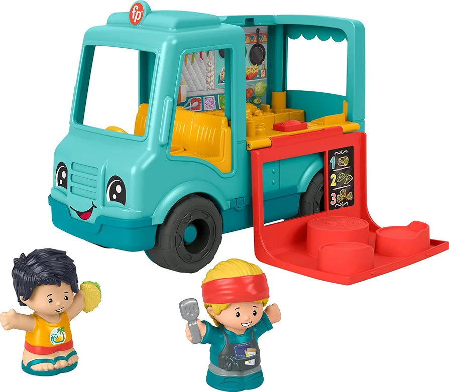 Fisher-Price Little People Musical Toddler Toy Serve It Up Food Truck Vehicle with 2 Figures for Pretend Play Kids Ages 1+ Years​