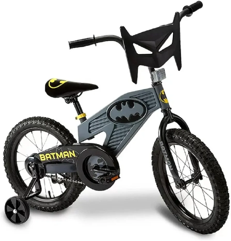 Batman 12 Inch Bike for Kids | Detachable Training Wheels for Safety and Balance | Pedal Powered Bicycle for Young Superheros | Perfect for Boys & Girls Gift | Adjustable Seat