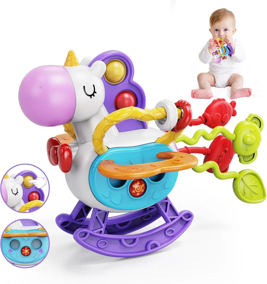 MOONTOY Montessori Toys for 1 Year Old Baby Sensory Toys 6-12 Months Infant Silicone Pull String Activity Rattle Travel Car Seat Airplane Toy Toddlers 1-3 Developmental 7 8 9 10 11 Month Boy Girl Gift