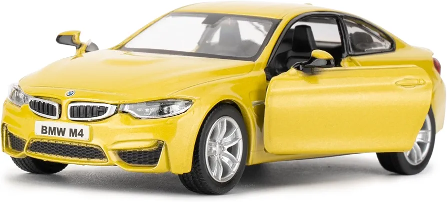 1/36 BMW M4 Alloy Car Model, Pull Back Function Toy Car, Suitable for Collecting and Decorating Model Toys, a Birthday Gift for Boys and Girls (Yellow)