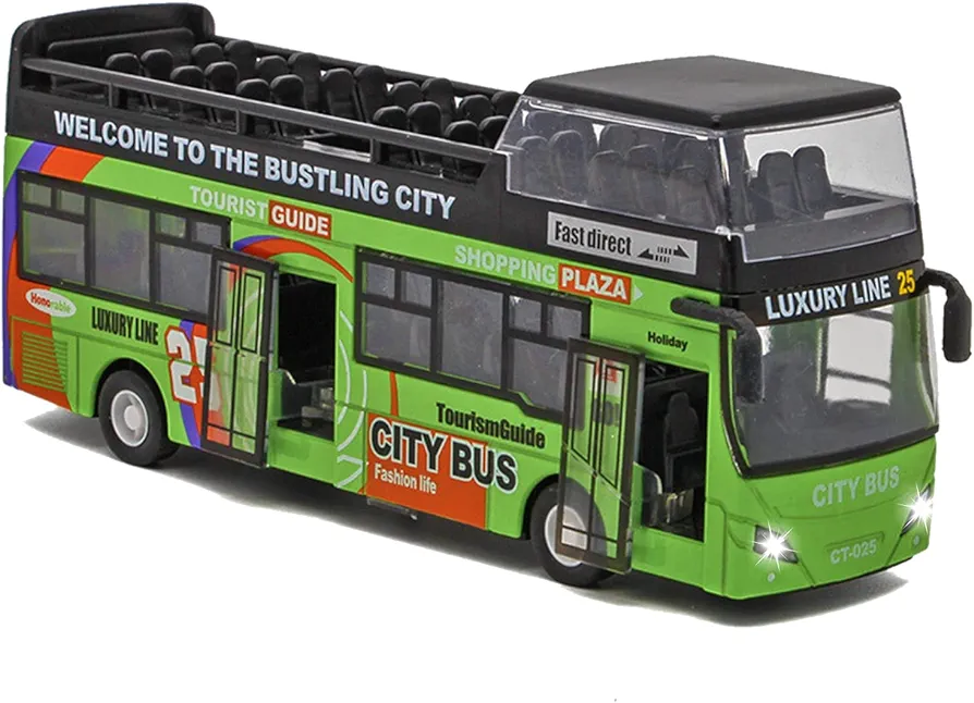 City Bus Toys Cars, Die Cast Sightseeing Double Decker London Bus, Pull Back Car City Bus 1:32 Scale Play Vehicle with Light and Sound for Kids Age 3 4 5 6 Years Old Boys Girls