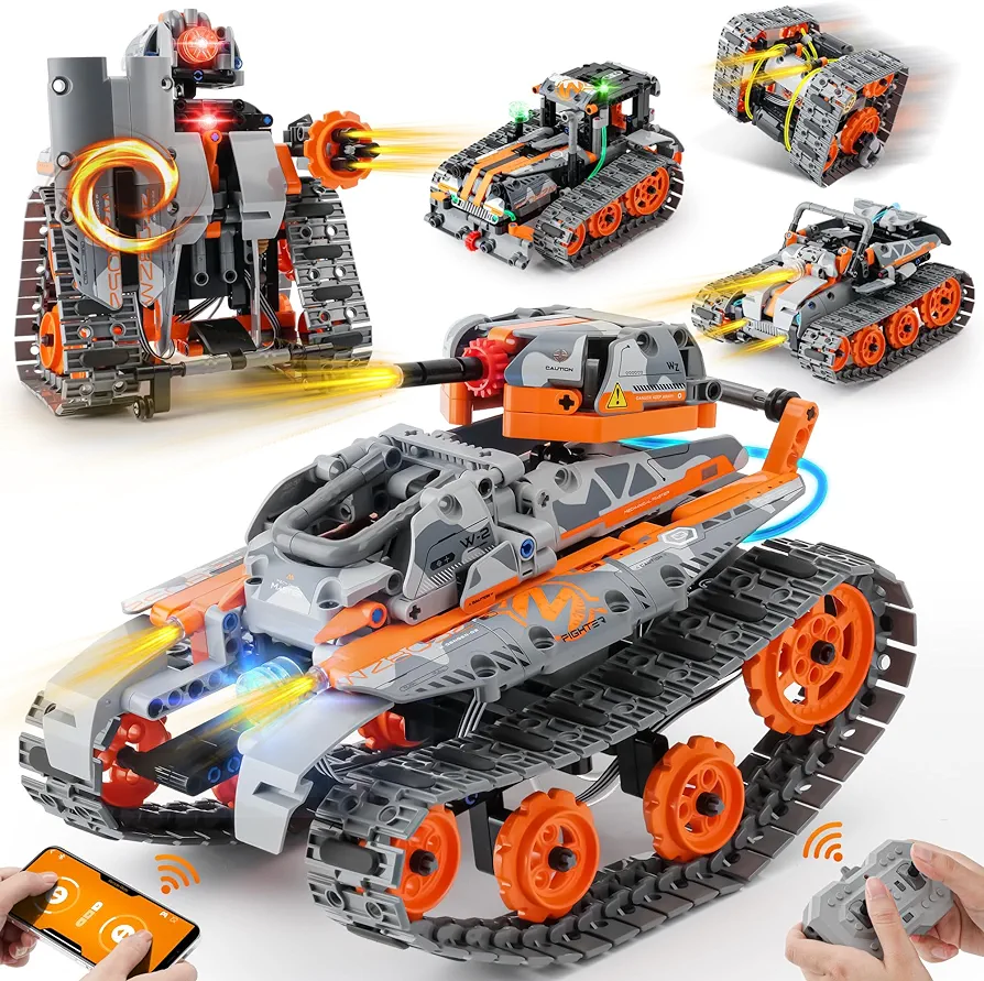 YOIFOY 5in1 Remote & APP Controlled STEM Building Toys for Boys 6 7 8 9 10 11 12+,STEM Projects for Kids Ages 8-12,RC Car/Tank/Bulldozer/Robot/Tracked Racer Technic Set (554 Pieces)