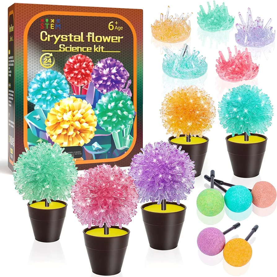 SOLMOD Crystal Growing Kit - Grow 5 Vibrant Crystals Fast (24 Hours), Easy DIY Science Kit & STEM Toys for Kids, A Great Educational Gift for Boys Girls Age 6+