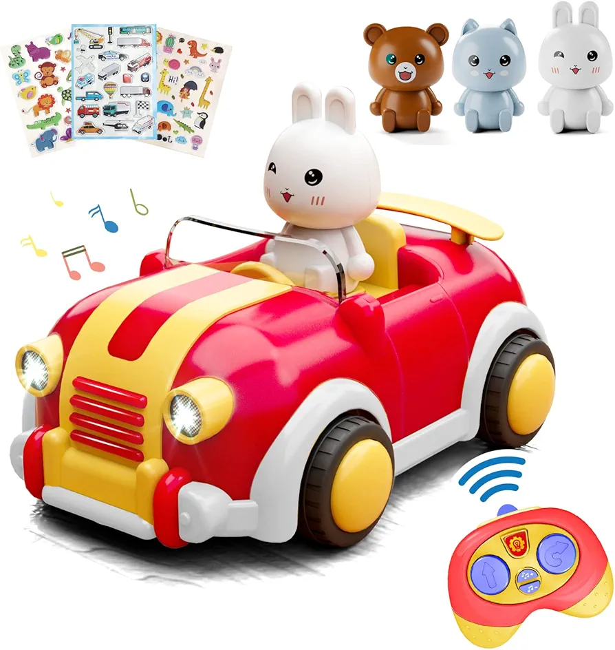 Girls Toys Age 3+,Remote Control Cartoon Car for Toddler with Music and Lights,2.4GHz Baby Radio Control Toys Education Gifts