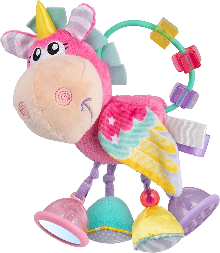 Playgro Unicorn Soft Baby Toys 3-6-12 months developmental, 3+ Months Rattles Teething Toys for Babies, Newborn & Infant Sensory Non-Toxic Plush Baby Rattle for Boy Girl Clip Clop Activity Gift