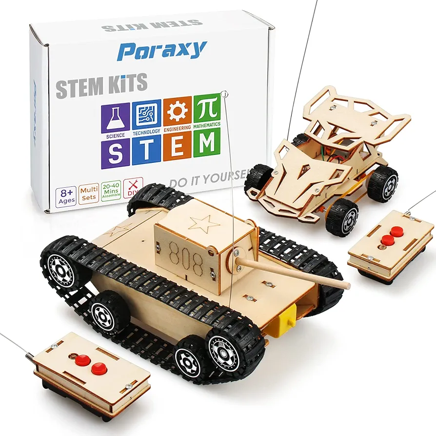 2 in 1 STEM Model Car kits, 3D Wooden Puzzles, Education Science Experiment Kits, DIY Remote Control STEM Projects Building Toys, Gifts for 8, 9, 10,11,12 Year Old Boys and Girls