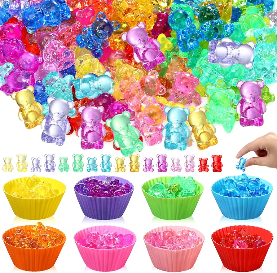 176 Pcs Set of Fine Motor Learning Toys Include 160 Pcs Rainbow Bear and 16 Pcs Sorting Cups Matching Game Colored Sorting Bears for Toddlers Preschool Education Counting Training