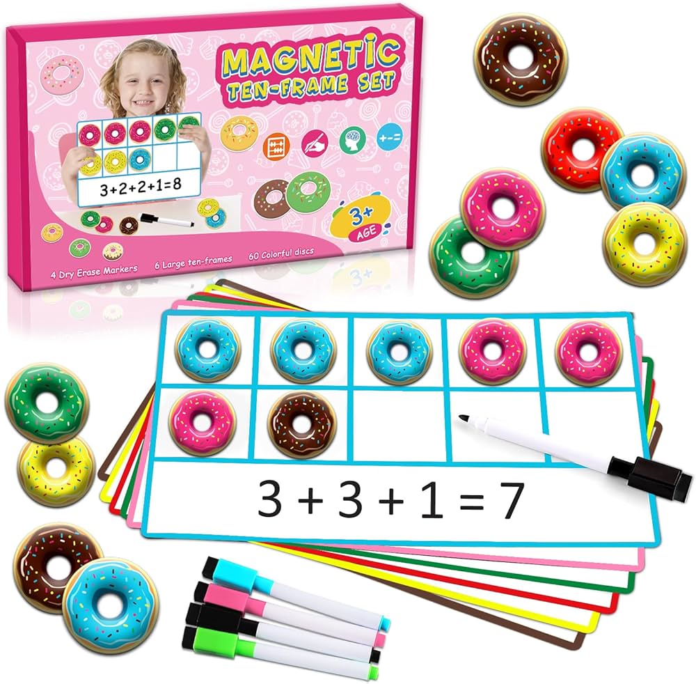 LOOIKOOS Magnetic Ten-Frame Set,Math Manipulative Games for Kids Number Counting Games,Montessori Educational Toy for Kindergarten Preschool 3 4 5 Year Old