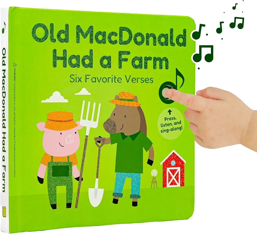 Interactive Musical Books for Toddlers, 1-3 and 2-4 Years Old, Wheels on The Bus and Old Macdonald, Montessori Illustrations, Sound Buttons, Lyrics, (Old Macdonald Had a Farm)