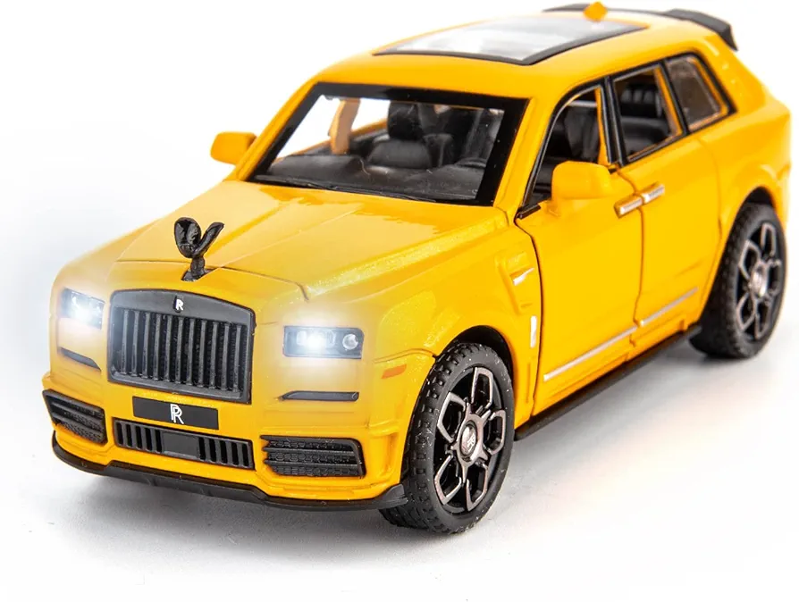 BDTCTK Compatible for 1:36 Rolls Royce Cullinan Car Model, Diecast Pull Back Car Toy car, Doors Open, Light and Sound, Boys Toys Kids Adults Gifts (Yellow)