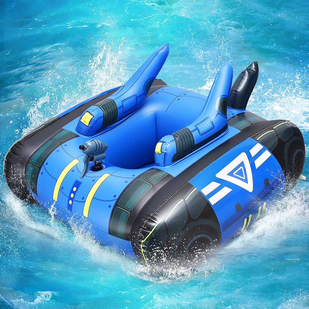 Inflatable Kids Pool Float with Water Gun, Cute Submarine Car Shape Pool Float, Pool Toys for Children, Ride-On Floaties with Squirt Gun for 3-7 Years Boys Girls