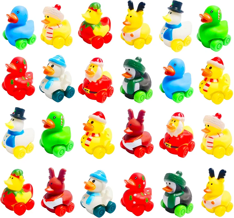 24 Pcs Christmas Rubber Ducks Cars Toy Soft Rubber Duckies Vehicles for Babies Kids Boys Girls Christmas Party Favors Gift Exchange Christmas Stocking Stuffers(Christmas)