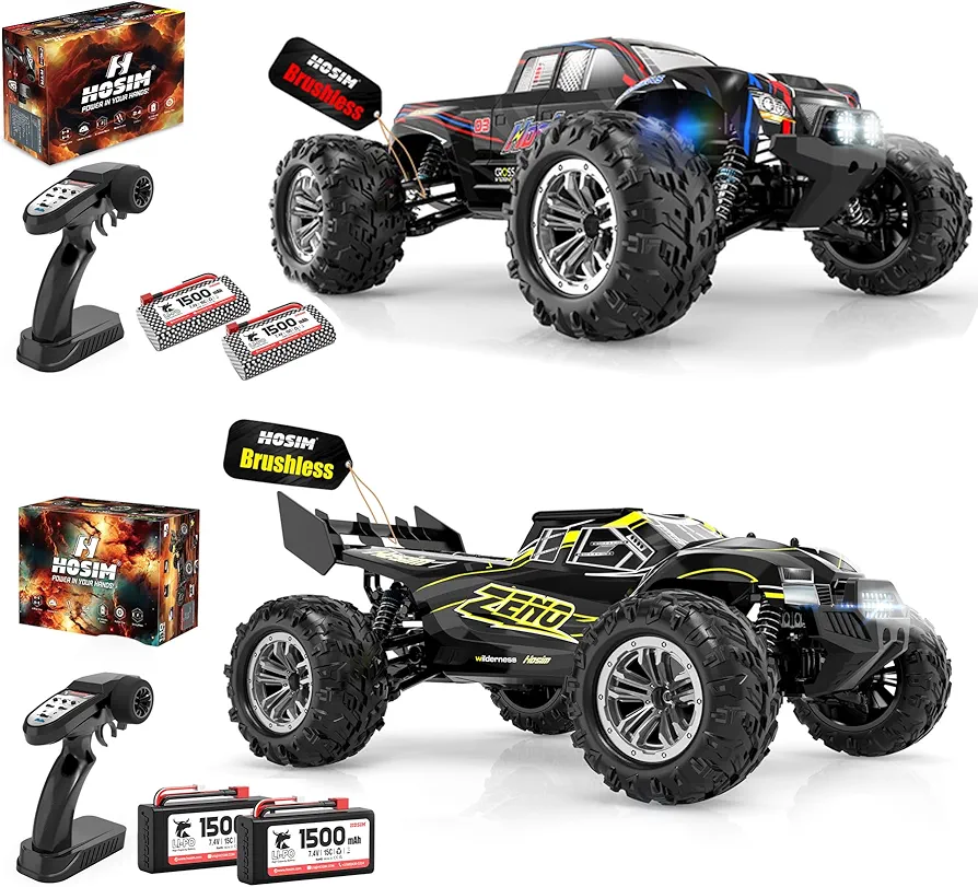 Hosim 1:10 Scale Brushless High Speed Rc Cars 62+KMH & Rc Truck for Adults Max 39+MPH Fast Remote Control Car