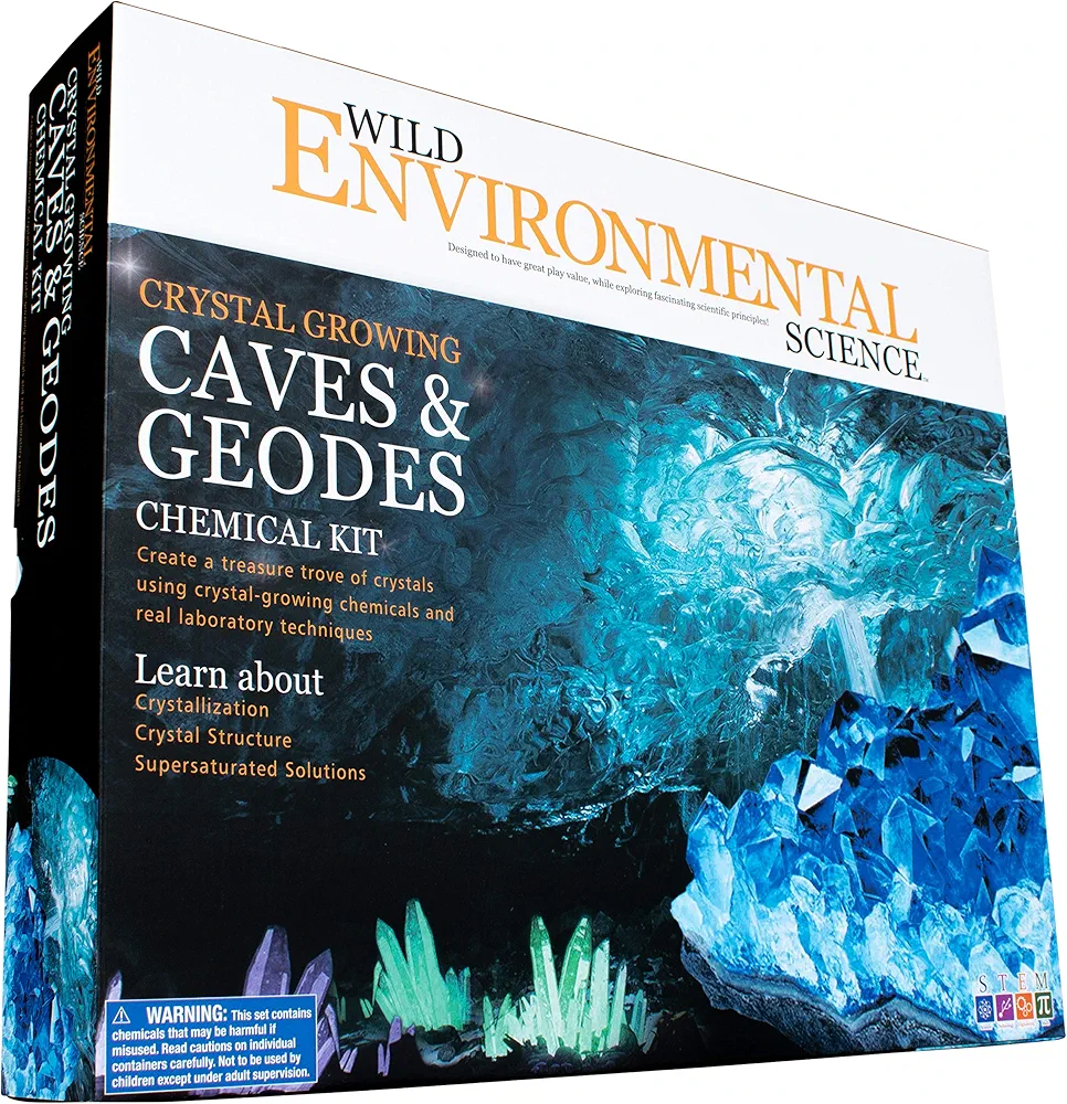 WILD ENVIRONMENTAL SCIENCE Crystal Growing Caves and Geodes - Science Kit for Ages 8+ - Grow Stalagmites, Columns and More - Includes Display Case