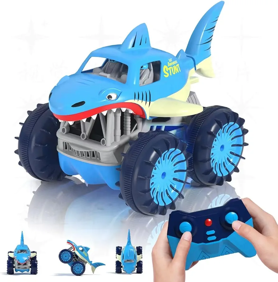 Amphibious Remote Control Car, Fast Direct Charging RC Cars 360° Flip Waterproof Monster Trucks 2.4Ghz 15KM/H 4WD All Terrain RC Race Car Toy Xmas Gift for Boys and Girls Aged 3-12