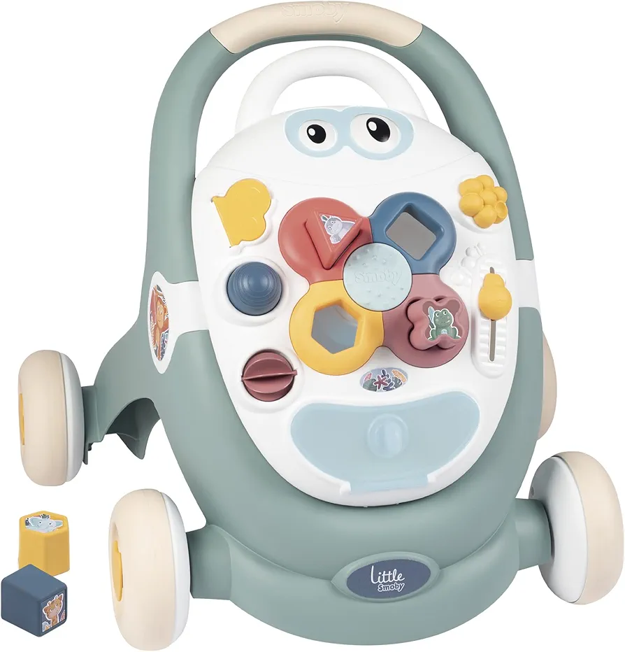 Little Smoby Baby Walker by Smoby Detachable Activity Play Board Baby’s First Doll Pushchair Toy Grows with The Child from Activity Board to Walker with Fun Colours, Actions and Sound, 7600140304