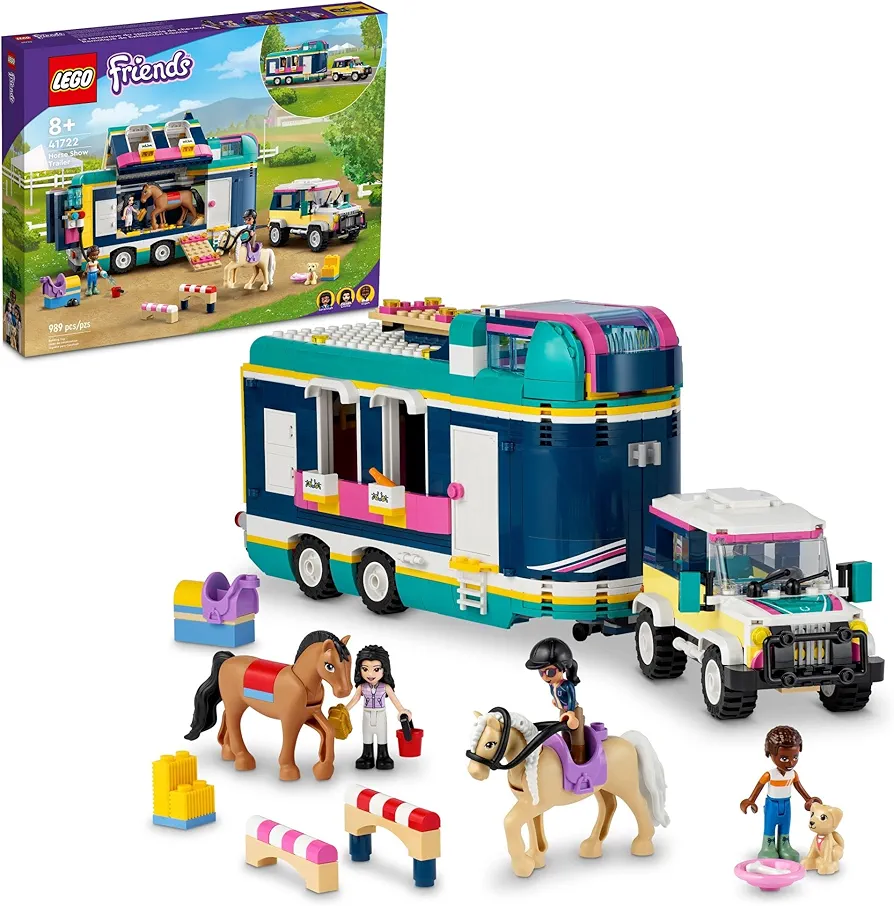 LEGO Friends Horse Show Trailer 41722, Horse Toy for 8 Plus Year Old Girls and Boys with 2 Horses, SUV Car and Riding Accessories, Animal Playset, Gift idea