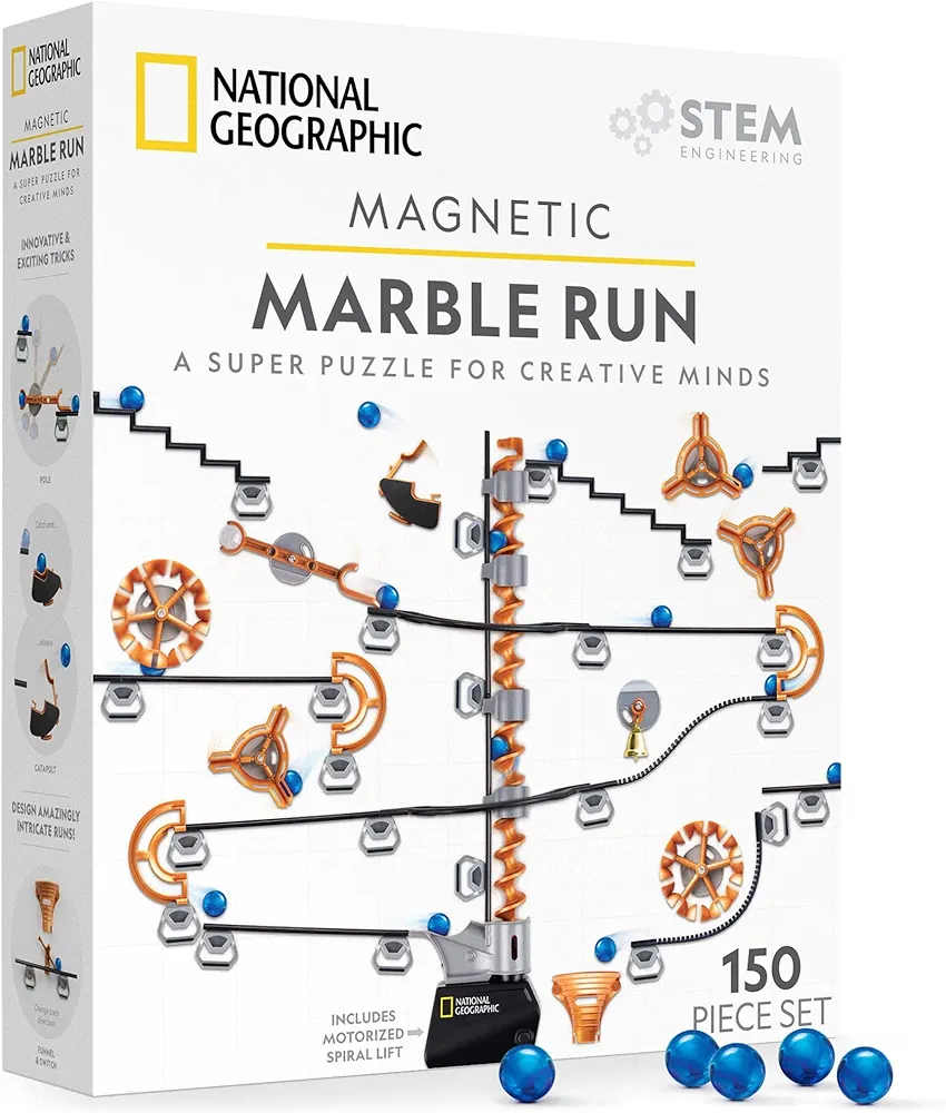 NATIONAL GEOGRAPHIC Magnetic Marble Run - 150-Piece STEM Building Set for Kids & Adults with Magnetic Track & Trick Pieces & Marbles for Building A Marble Maze, STEM Project (Amazon Exclusive)