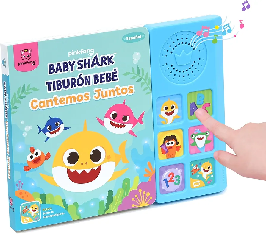 Baby Shark Cantemos Juntos 6 Button Sound Book, Pinkfong Baby Shark Nursery Rhymes in Spanish, Spanish Sing-Alongs For Kids, Interactive Learning Books For Toddlers, Learning & Education Toys, Baby Sh