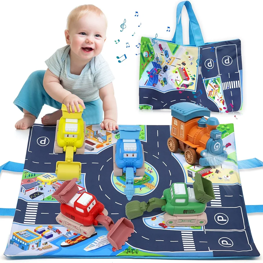 Car Toys for 1 Year Old Boy, Toy Cars for Toddlers 1-3with Playmat Storage Bag 1 2 Year Old Boy Birthday Gifts Toddler Toys