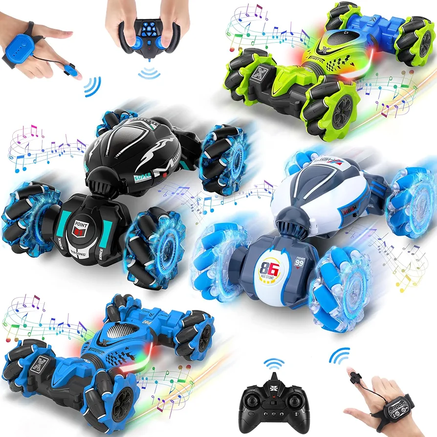 RC Cars, 2.4Ghz 4WD Remote Control Car Toy for Kids 8-12, Gesture RC Car 360° Rotate All-Round Drift with Light Music, Birthday Xmas Gifts for Kids Boys Girls Aged 6 7 8 9 10 11 12, 4 Cars