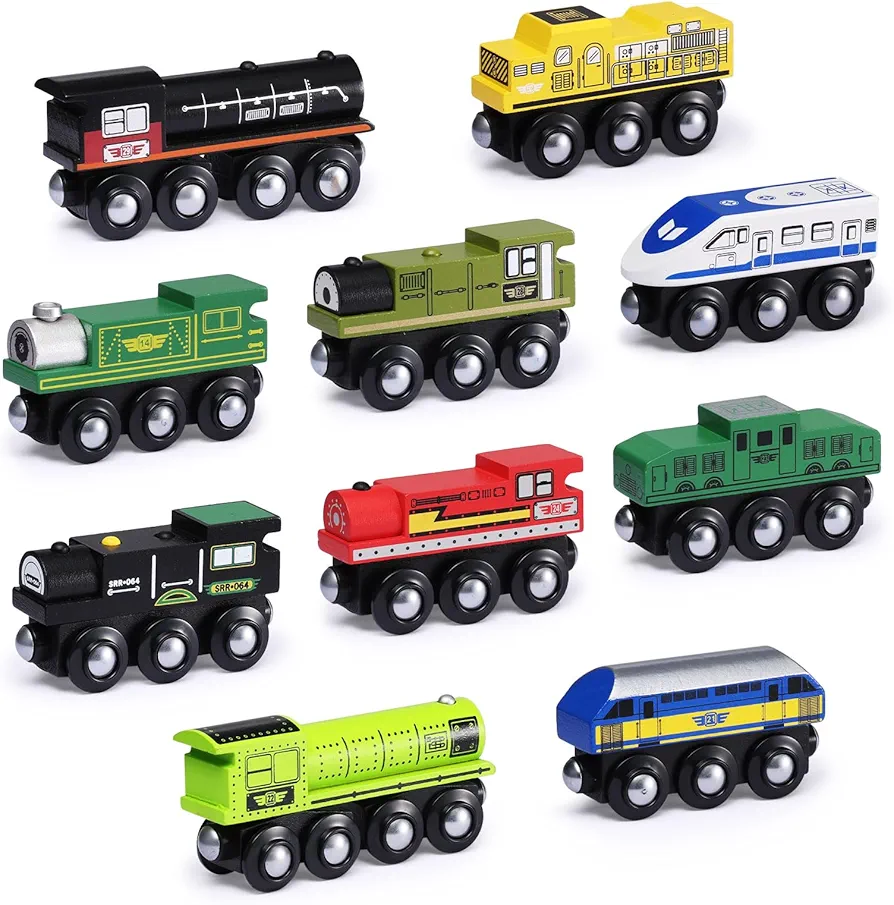 SainSmart Jr. Wooden Train Set Accessories, Magnetic Toy Car Set (10 PCS), Compatible with All Major Brands, Gift for Toddlers, Boys, and Girls Aged 3+