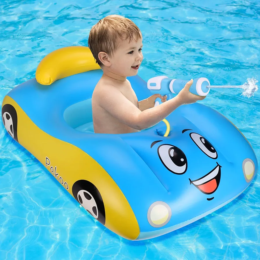 Baby Pool Float Inflatable Car Pool Float Boat with Squirt Gun, Toddler Pool Float Baby Swim Float Swimming Pool Float Kids Toddler Pool Floaties Infant Pool Float Toys for 18-48 Months