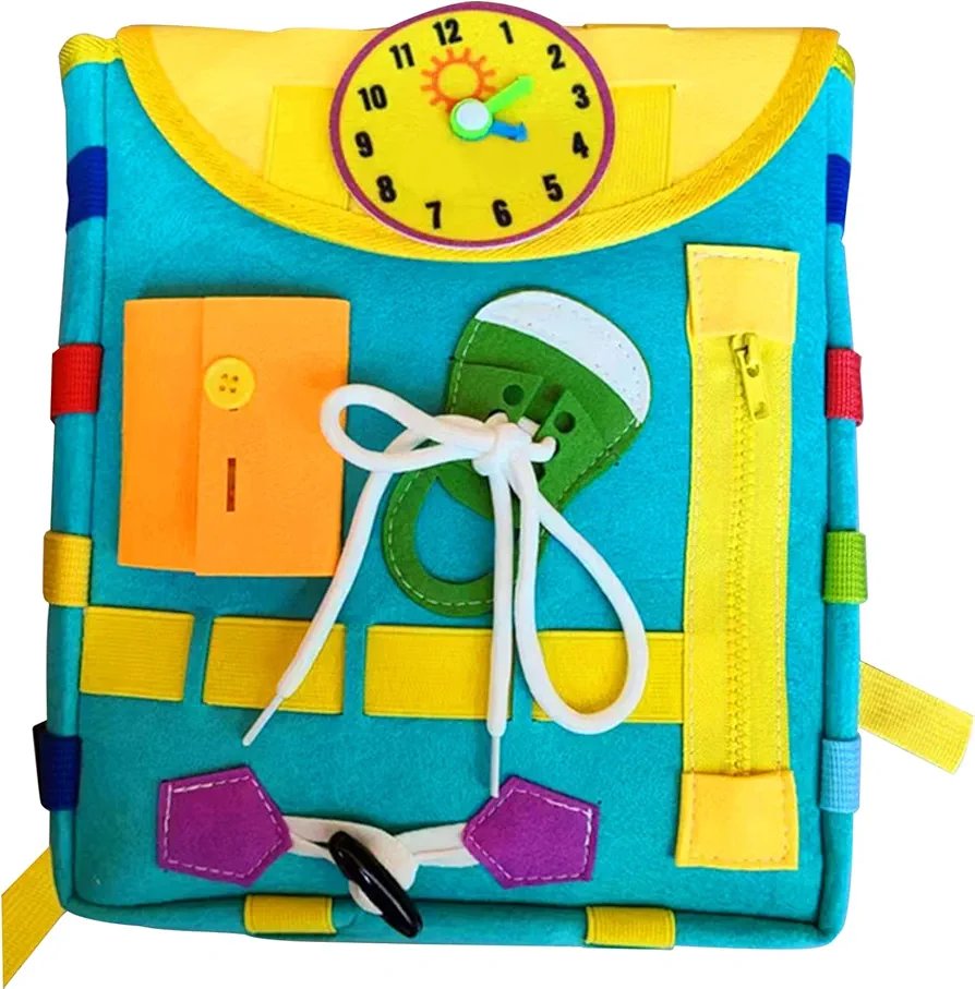 Busy Board Backpack Toddler Busy Board Busy Board Book Early Education Large Capacity Colorful Toddler Busy Board Cute Interactive Lightweight Portable Learning Toy for Home Kindergarten, Green