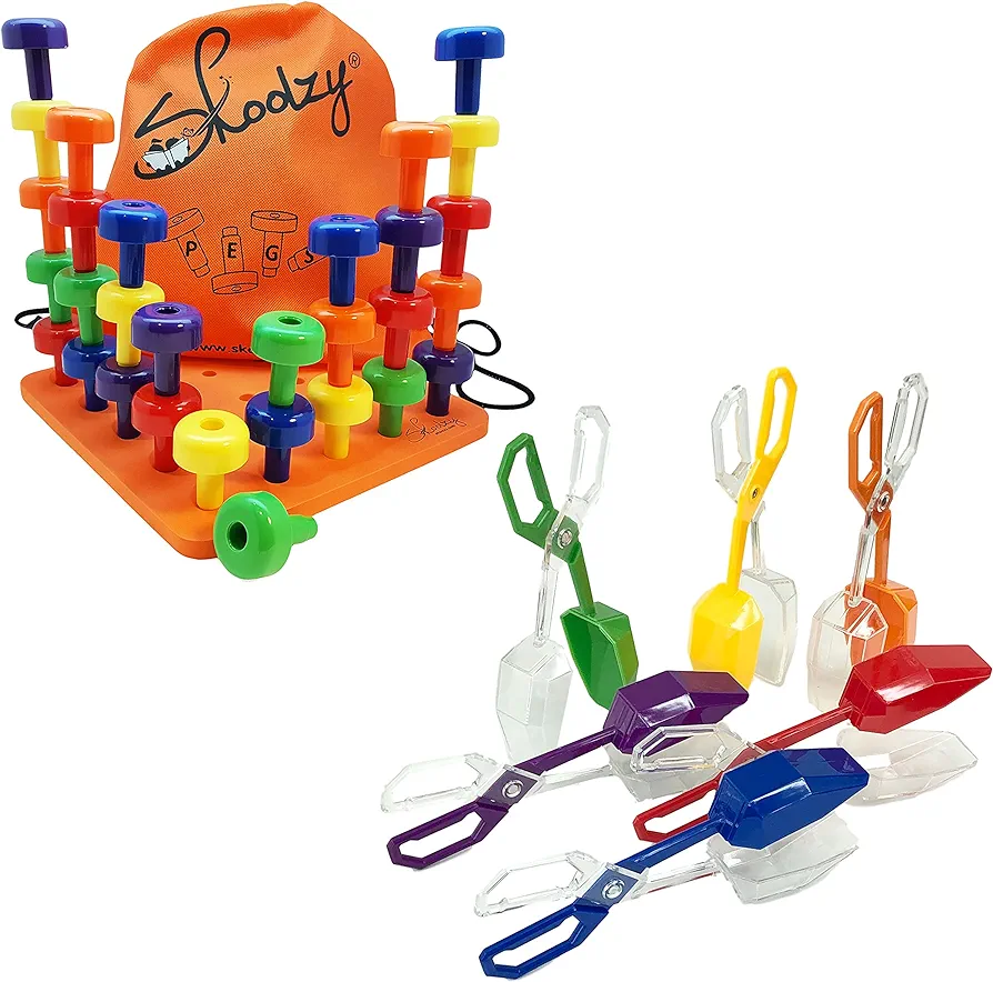 Skoolzy Peg Board Set - Rainbow Color Sorting for Toddlers Scissor Tongs