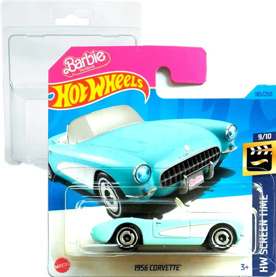 Hot Wheels 1956 Corvette Barbie The Movie 9/10 (183/250) HKK87 Short Card Mattel 2023 + Blister & Card Protector Pack Geek Monkey