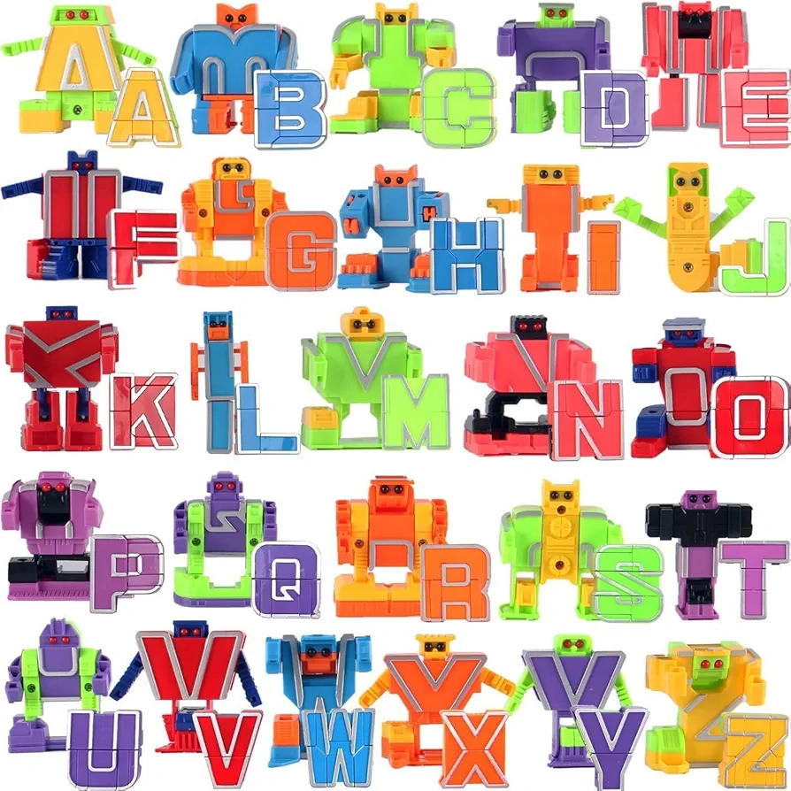 26 Pieces Alphabet Robot Toys for Kids Alpha-Bots Transformers ABC Letters Learning Toys, Toddlers Education Toy, Preschool Montessori Toy, Classroom Prizes Party Favors