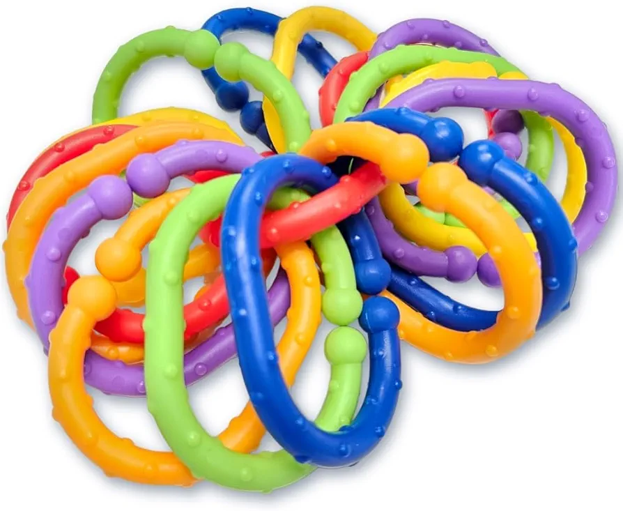 Lulyboo Link baby rings - 18-Count Plastic Chain Links for Baby Toys 3 Months Plus- Sensory Development with Engaging Colors & Easy to Clean, Versatile – Rainbow