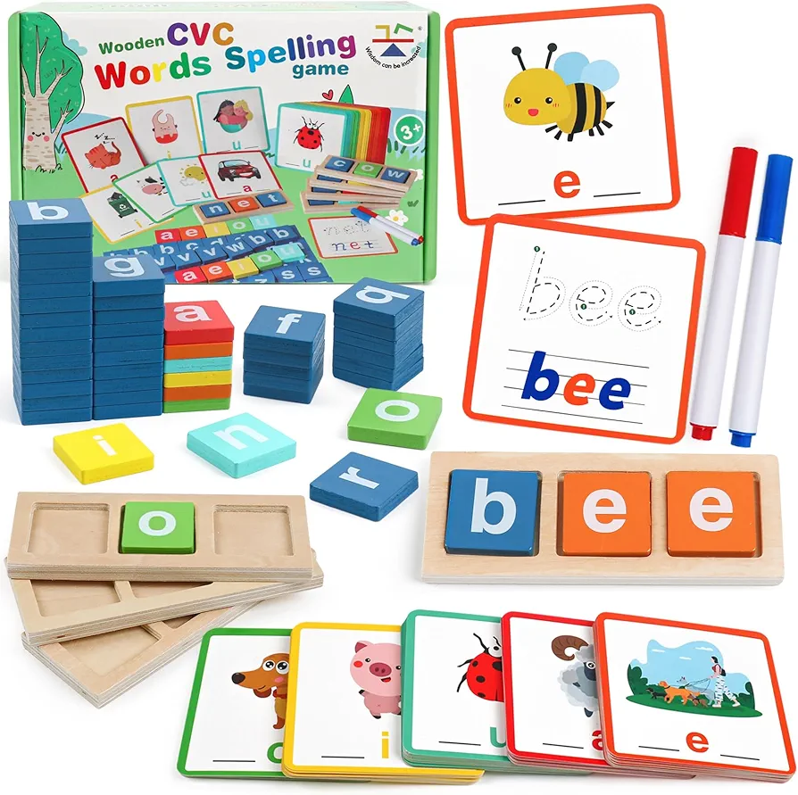 CVC Word Games, Short Vowel Reading Letters Sorting Spelling Phonics Games Sight Words Learning Flash Cards Toys for Preschool Kindergarten toddlers kids 3 4 5 6 Years Old