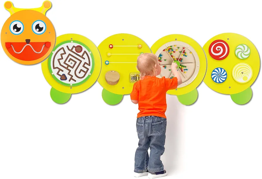 Monläurd® Caterpillar Montessori Busy Board,Sensory Board,Educational Toys,Activity Cube,Wall Toys,Daycare Furniture,Playroom Furniture,Interactive Toys,Wooden Toys,Learning Toys,Boys and Girls 6 M+