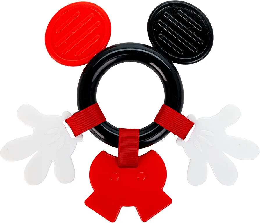 KIDS PREFERRED Disney Baby Mickey Mouse Teether, Black & White High Constrast Toy, Boys and Girls Ages 0+, Stroller On The Go Activity Toy, Multicolor