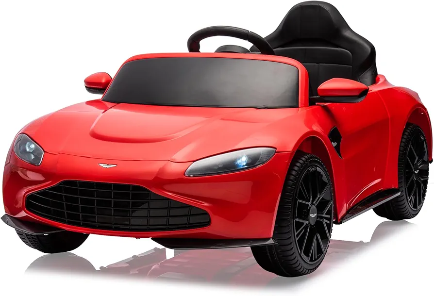 12V Kids Ride on Car Licensed Aston Martin Electric Sports Car Toy for Toddles Battery Powered Car with Remote Control, LED Lights, Horn, Soft Start, Music, USB, Ride on Toy for Boys Girls, Red