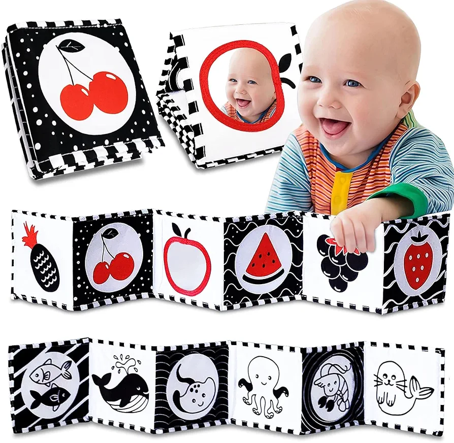 High Contrast Baby Toys For Newborn： Black And White Baby Toys Book 0-3 Months - Tummy Time Mirror For Infant 6 7 8 9 10 11 12 Months Developmental Toys Montessori Sensory Toys Baby Girls Boys Gift