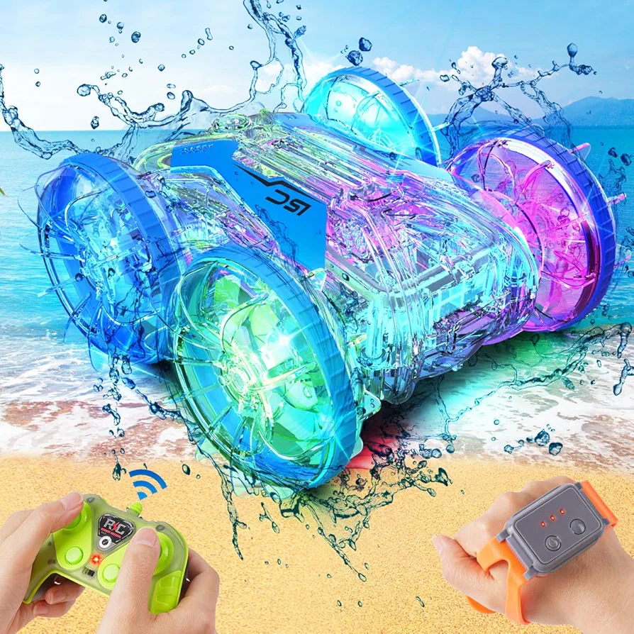 VATOS Remote Control Car Boat - Amphibious RC Car Boat 2.4 GHz Hand Controlled Gesture Sensing RC Waterproof Stunt 4WD Water Beach Pool Toys for Kids Boys Girls Toys for 4-8-12 Year Old Boys