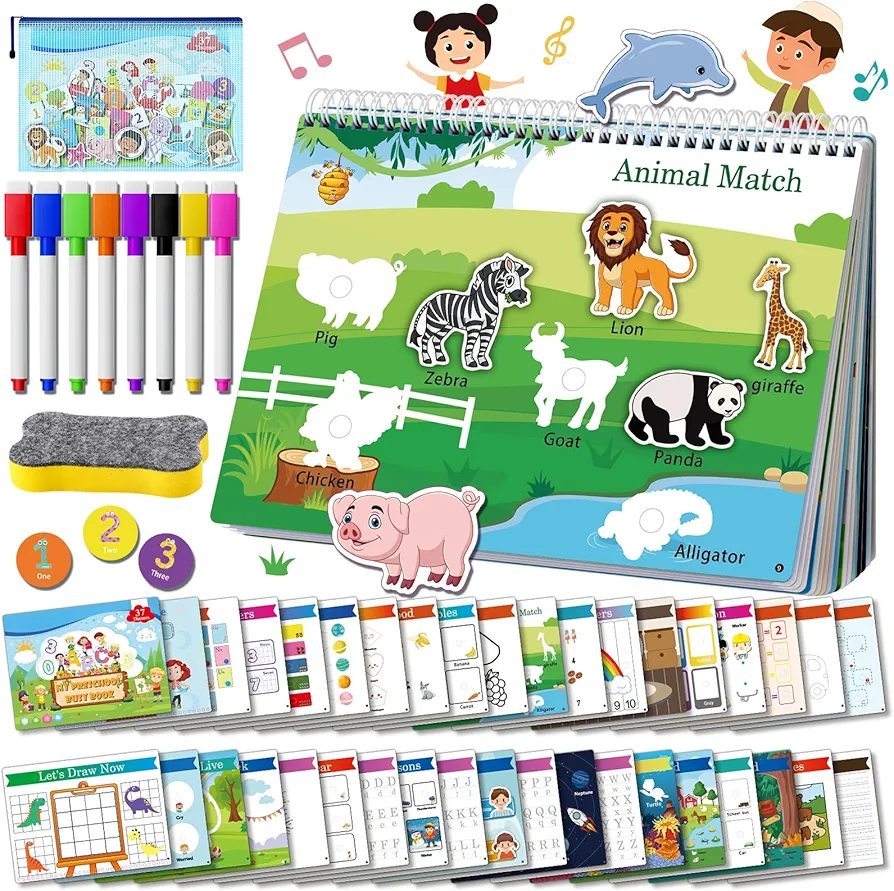 37 Themes Montessori Busy Book for Toddlers 1-3 2-4 Boys and Girls Preschool Workbook Activities Educational Toys Autism Sensory Learning Materials Quiet Book for Kids 3-5 Gifts Toys