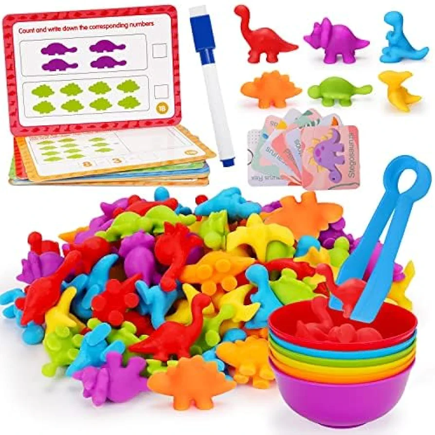 Counting Dinosaurs Toys Matching Games for Kids with Color Sorting Bowls Toddler Manipulatives Preschool Learning Activities Kindergarten Math Counter Montessori Fine Motor Skills Toys Age 3 4 5 Years