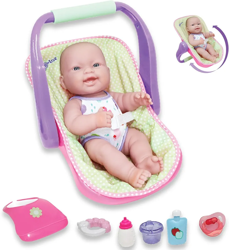 JC Toys, 14" Lots to Love Babies Doll and Car Seat - 4 Multi-position Carrier - Posable & Waterproof - Ages 2+