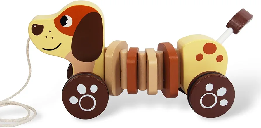 Baby Toys Car,Wooden Pull Along Toddler Toy, Developmental Toy for 1 Year Old Girl Boy Birthday Gift