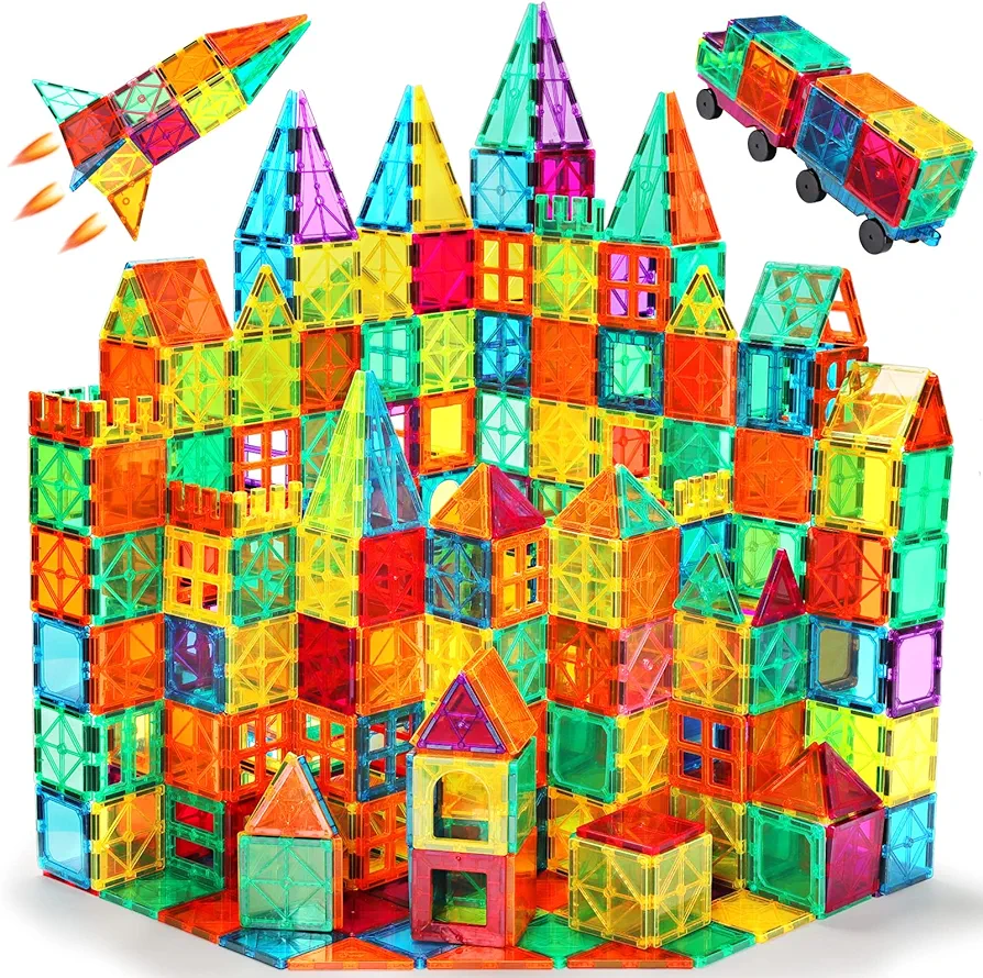 Magnetic Tiles, 100PCS Magnetic Blocks for Kids, Magnet Building Set with 2 Cars, Construction Building Set,STEM Sensory Educational Toys Gift for Toddlers Kids 3 4 5 6 7 8 9 Year Old