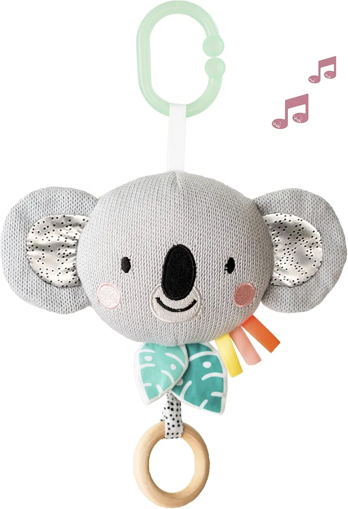 Taf Toys Soothing Musical Pulldown Toy with Multi-textures & Wooden Teether, Attaches to Crib, Stroller and Car Seat, Develop Baby’s Senses and Cognitive Skills (Kimmy Musical Koala)