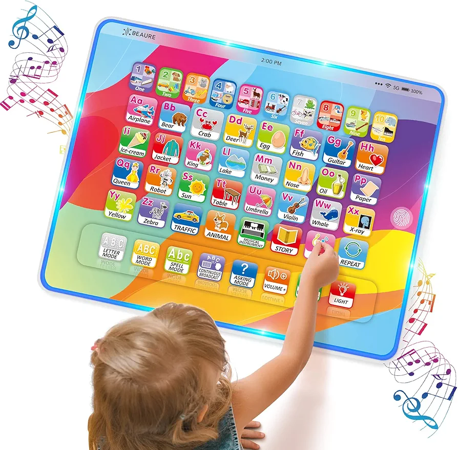 BEAURE 12 in 1 Kids Tablet with Lights - Interactive Toddler Learning& Education Toys, ABC Learning for Toddler Tablet for Kids - Gifts for age 3 4 5 year old boys and girls