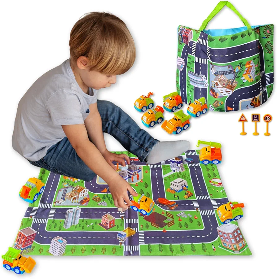 Construction Toy Set with Portable Play Mat and Storage Bag: Build & Play Travel Toys for Toddlers Kids