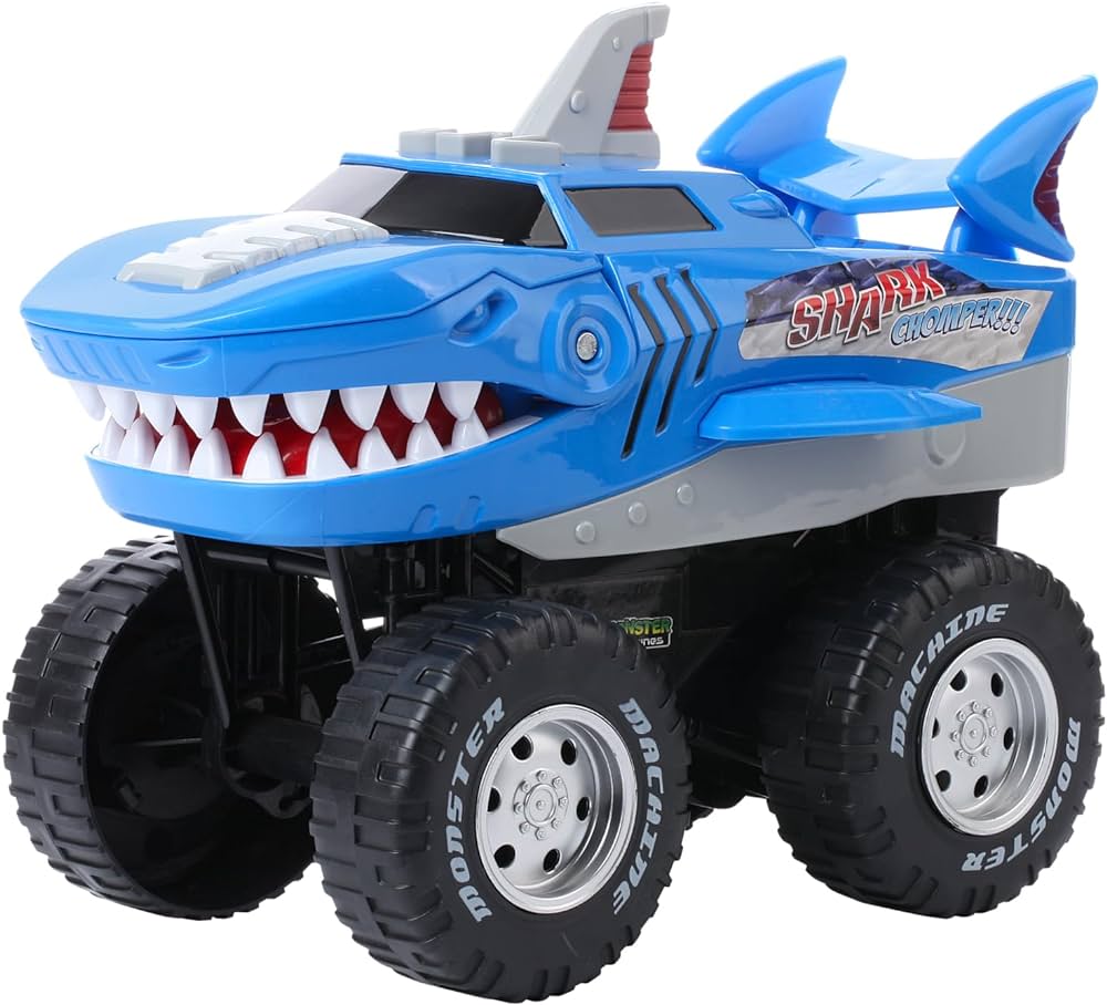 Shark Monster Truck - Oversize Motorized Wheel - Battery Powered Toddler Shark Toy with Roaring Sound, Flashing Light - Durable ABS Plastic Shark Chomper - for Boy Toys 3+ Years Old