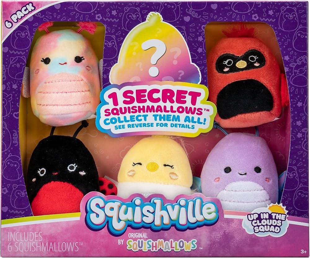 Squishville by Original Squishmallows Up in The Clouds Squad Plush - Six 2-Inch Squishmallows Plush Including Trudy, Iris, Cazlan, Charlize, and Devorah - Toys for Kids