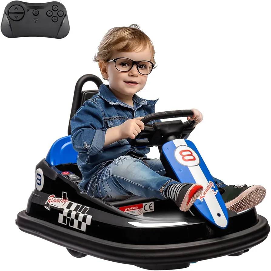 Bumper Car for Toddlers W/Parent Remote Control, 6V New Designed Baby Ride on Car, 3 Speeds, Electric Toy Gifts for Kids, Bluetooth, LED Lights, Music, Horn, 360°Spin, Safety Belts, Black