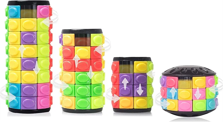 R.Y.TOYS Fidget Toy,Magic Cube Puzzle,Brain Teasers for Adults,Cylinder Rotate&Slide Logic Restless Hand Game,Trick Puzzle,Gift for Kids Child(8Colorsx4/6/8Layers+12Colorsx3Layers)